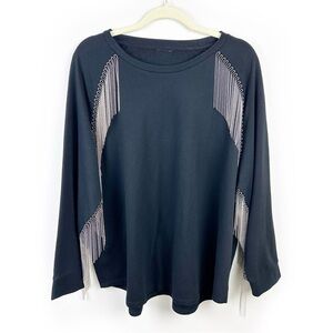 Metal Tassel Crewneck Sweater mini ball beaded tassels western look size: L